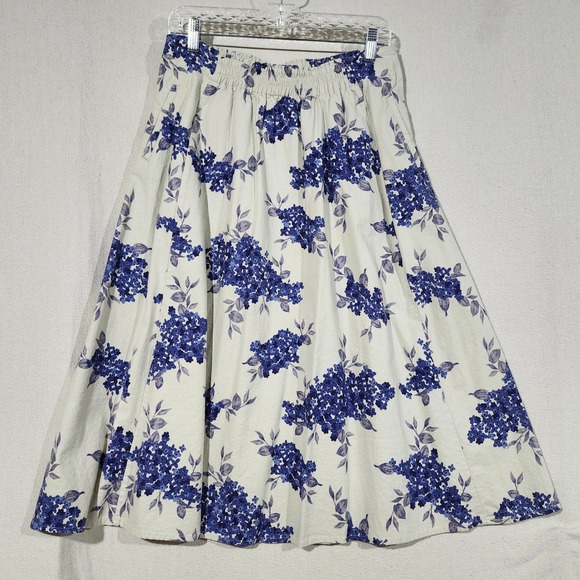 Coldwater Creek Floral Midi Skirt PM Petite Medium Blue Flowers Linen Blend Boho - Picture 1 of 9